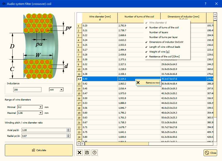 audio filter coil calculation